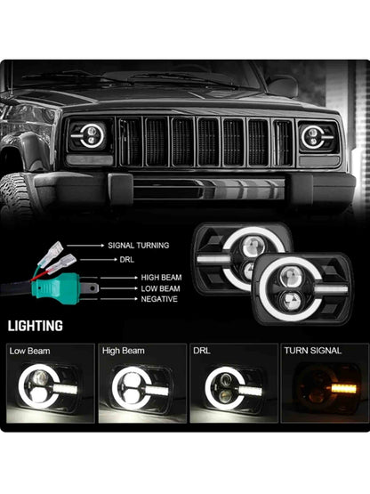 Faro LED Rectangular con iluminación DRL alta/baja para Jeep Wrangler Cherokee
