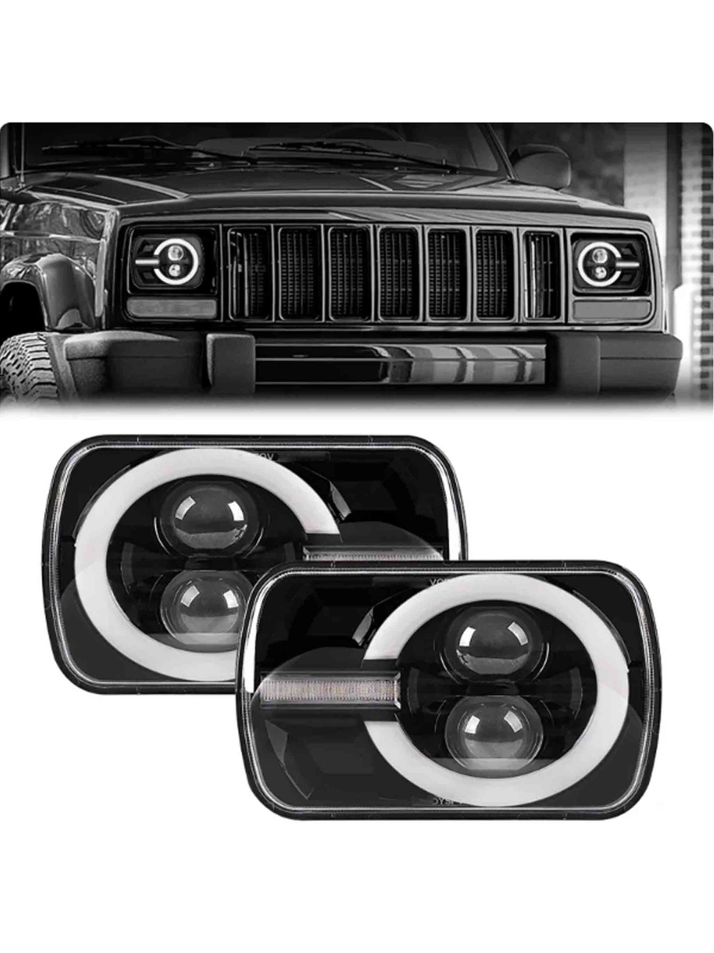 Faro LED Rectangular con iluminación DRL alta/baja para Jeep Wrangler Cherokee